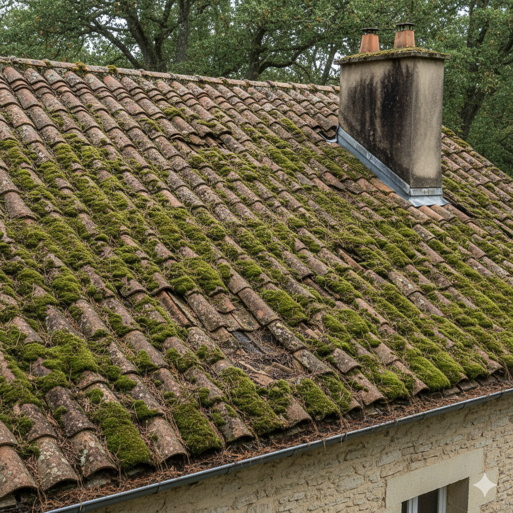 Toiture avant démoussage et nettoyage à Bayonne (64)