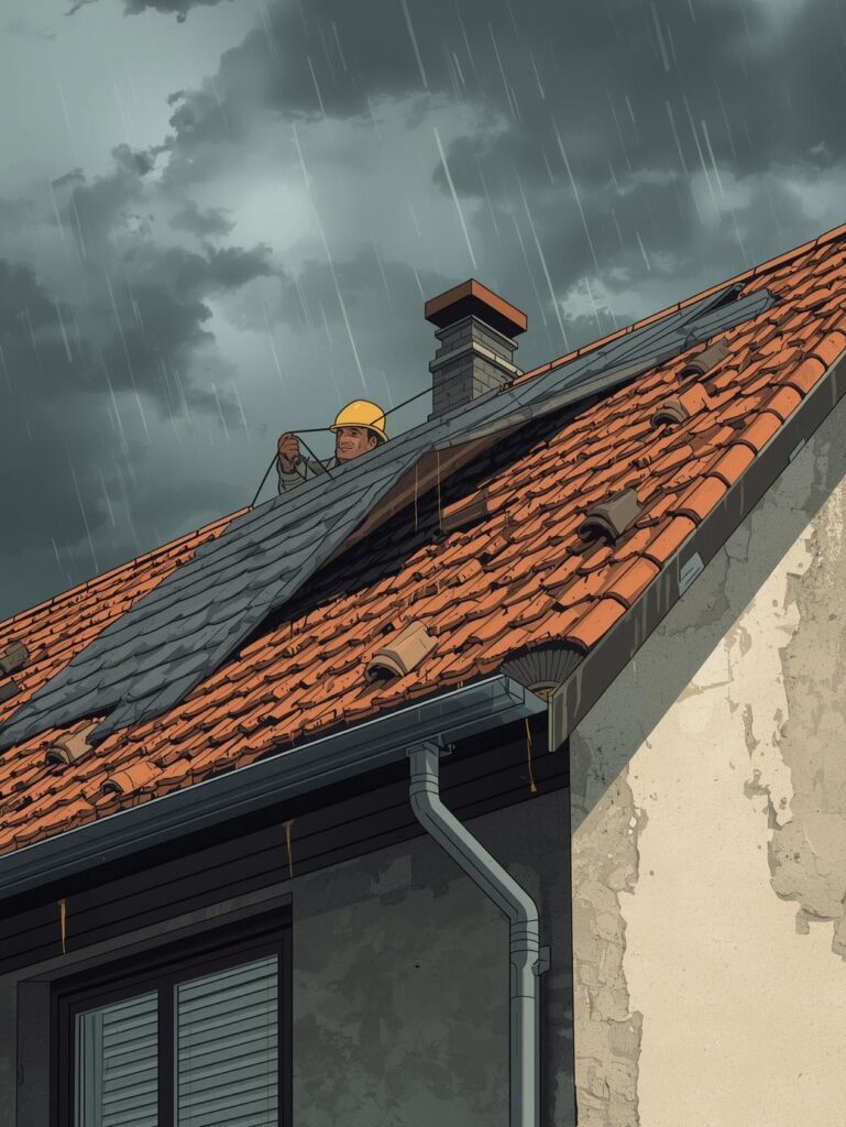 Artisan charpentier travaillant le bois pour la restauration d'une charpente traditionnelle ancienne dans un grenier dans les Landes.