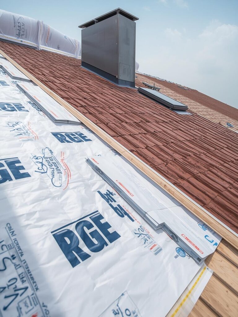 Couvreur installant des fenêtres de toit (Velux) lors d'une rénovation de toiture pour améliorer l'isolation et la lumière.